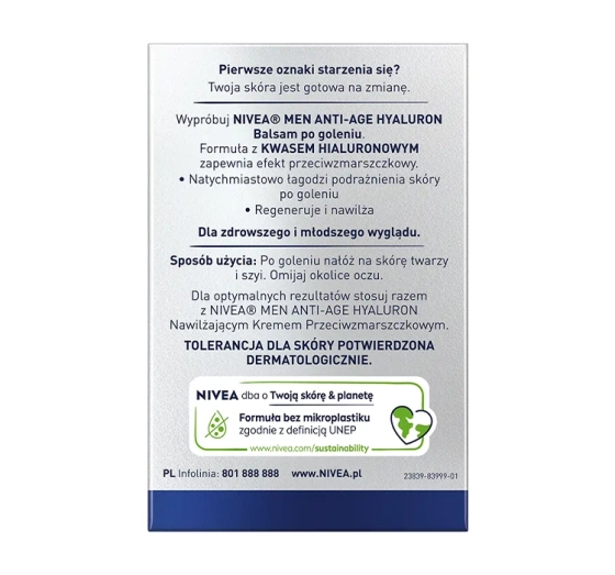 Kliknij na zdjęcie, aby je powiększyć NIVEA MEN Hyaluron Anti-Falten Aftershave Balsam 100ml