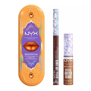 NYX Professional Makeup Bridgerton Royal Treasures Lip Kit 06 Lippen-Make-up-Set Royal Butter Gloss Pout and About 8 ml + Royal Lip Liner Toffee Temptation 0,33 g