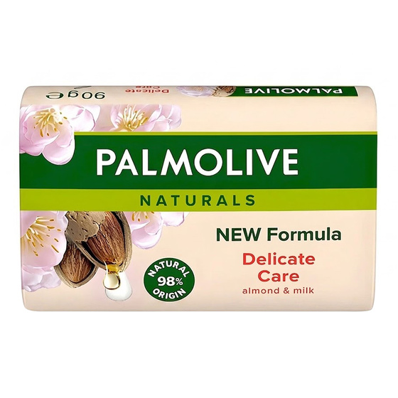 Kliknij na zdjęcie, aby je powiększyć PALMOLIVE NATURALS DELICATE CARE ALMOND & MILK SEIFENSTÜCK FÜR GESICHT HÄNDE UND KÖRPER 90G