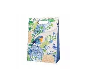 Incood Kleine Geschenktasche in Weiß mit blauen Blumen und Vögeln