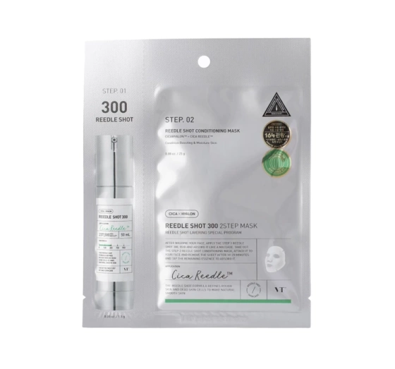 Kliknij na zdjęcie, aby je powiększyć VT Cosmetics Cica x Hyalon Reedle Shot 300 Straffende Behandlung mit Mikronadel-Technologie Ampulle 1,5 g + Tuchmaske 25 g