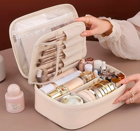 eCarla Kosmetiktasche mit Klappdeckel KS146K, beige