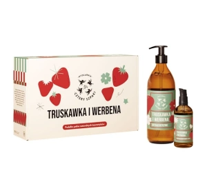 Mydlarnia Cztery Szpaki Geschenkset mit Naturkosmetik Erdbeere und Verbene Flüssigseife 500 ml + Massageöl 100 ml