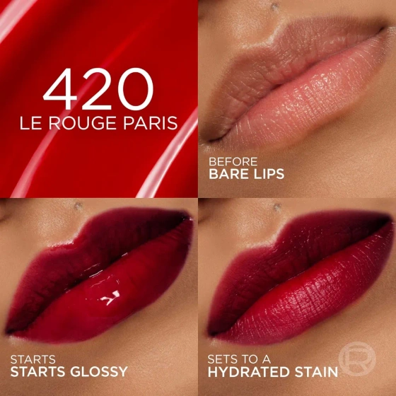 Kliknij na zdjęcie, aby je powiększyć L’Oréal Paris Hyaluron Tint – getöntes Lippenöl-Serum 420 Le Rouge Paris 5 ml