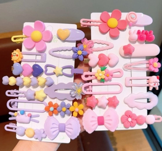 eCarla Haarspangen-Set SP412 – Lila Blumen, 14 Stück