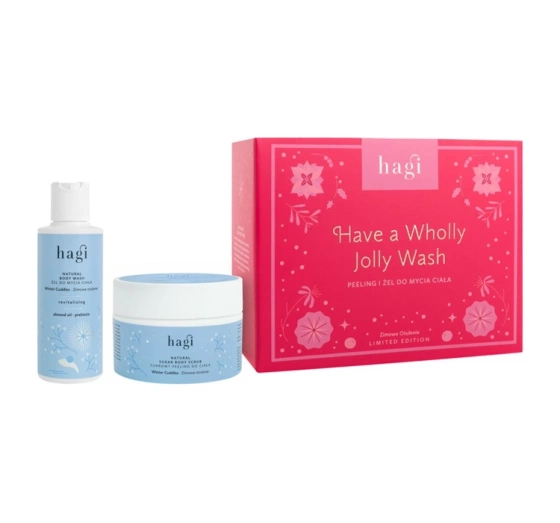 Kliknij na zdjęcie, aby je powiększyć Hagi Have a Wholly Jolly Wash Winterliche Umhüllung Weihnachtsgeschenkset Zuckerpeeling 200 ml + Duschgel 150 ml