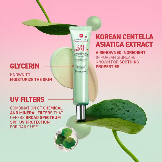 Erborian CC Red Correct SPF25 – aufhellende CC-Creme mit grünem Pigment zur Vereinheitlichung des Hauttons, 15 ml