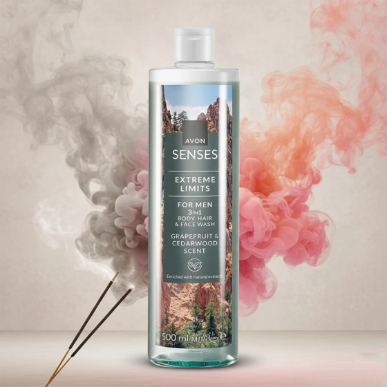 Kliknij na zdjęcie, aby je powiększyć AVON SENSES EXTREME LIMITS FOR MEN 2IN1 KÖRPER- UND HAARREINIGUNGSGEL FÜR MÄNNER 500ML