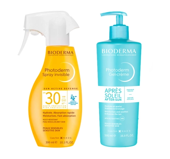 Bioderma Photoderm Dermokosmetik-Set zum Sonnenbaden Leichter Schutzspray + lindernde Gel-Creme