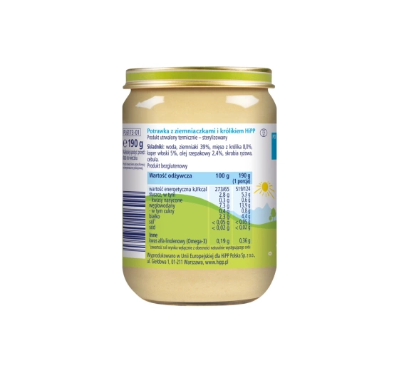 HiPP Bio Menü im Gläschen nach dem 5. Monat – Eintopf mit Kartoffeln und Kaninchen 180g