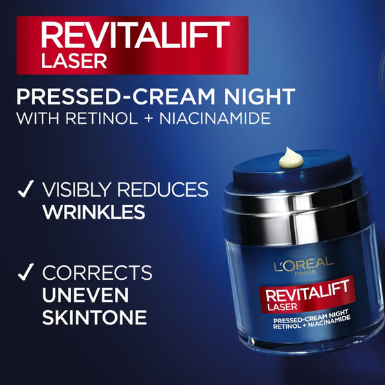 Kliknij na zdjęcie, aby je powiększyć LOREAL REVITALIFT LASER RETINOL + NIACINAMID GESICHTSCREME FÜR DIE NACHT 50ML