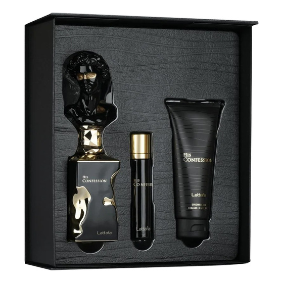 Lattafa „His Confession“ Eau de Parfum Spray 100 ml + 12 ml + Duschgel 100 ml