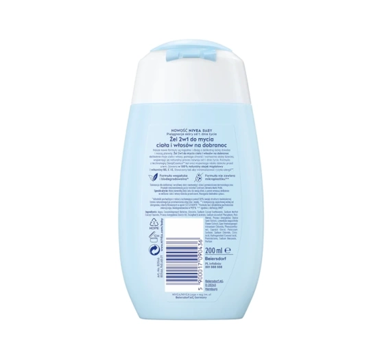 NIVEA BABY 2-in-1-Waschgel für Körper und Haare zum Schlafengehen für Kinder, 200 ml