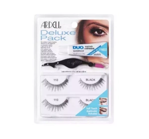 ARDELL DELUXE PACK SET KÜNSTLICHE WIMPERN 2 PAAR 110 BLACK + KLEBER + APPLIKATOR 