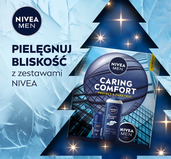 NIVEA MEN Caring Comfort Protect & Care Trio Geschenkset für Männer Duschgel + Antitranspirant Roll-on + Creme für Körper, Gesicht und Hände