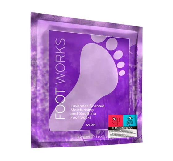 AVON FOOT WORKS FEUCHTIGKEITSSPENDENDE UND BERUHIGENDE FUSSSOCKEN FUSSMASKE MIT LAVENDEL 2X20ML
