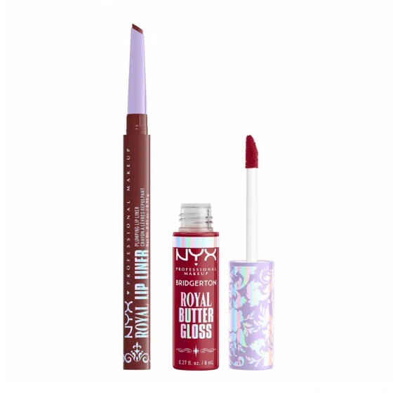 NYX Professional Makeup Bridgerton Royal Treasures Lip Kit 05 Lippen-Make-up-Set Royal Butter Gloss Cherry Courtship 8 ml + Royal Lip Liner Berry of the Ball 0,33 g