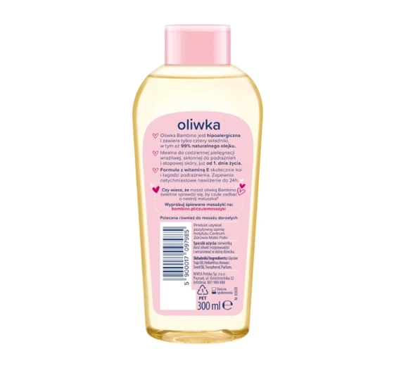 Kliknij na zdjęcie, aby je powiększyć Bambino Olivenöl für Kinder und Säuglinge mit den Vitaminen E und F, 300 ml