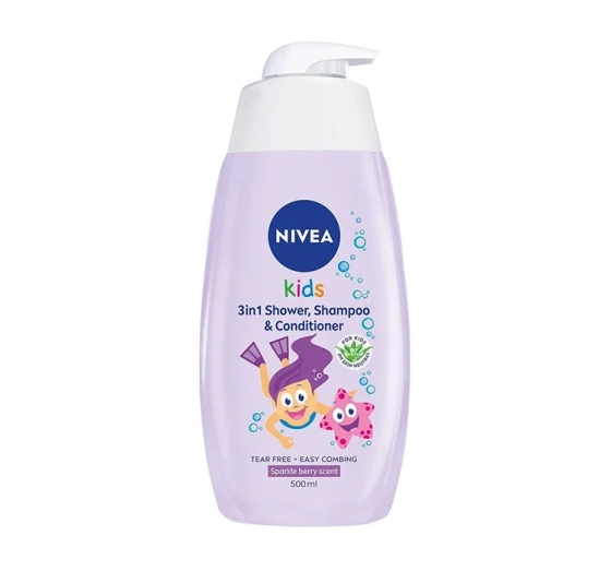 Kliknij na zdjęcie, aby je powiększyć NIVEA KIDS 3 IN 1 SHOWER & SZAMPOO DUSCHGEL UND SHAMPOO BERRY 500ML