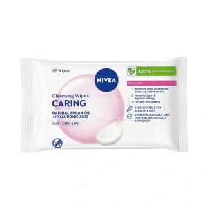 NIVEA Cleansing Wipes Caring Feuchte Abschminktücher für trockene Haut 25 Stück