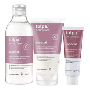Tołpa Dermo Face Rosacal Set: sanftes Mizellenwasser 400 ml + stärkendes Mizellengel 150 ml + stärkende, beruhigende Creme 40 ml