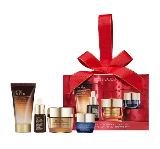 Estée Lauder Unwrap Your Glow Revitalizing Supreme+ Skincare Starter Set Gel 30 ml + Augencreme 5 ml + Serum 7 ml + Tagescreme 15 ml + Nachtcreme 7 ml