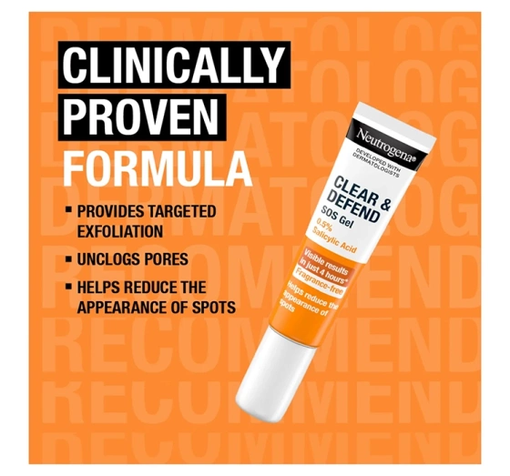 Kliknij na zdjęcie, aby je powiększyć Neutrogena Clear&Defend SOS Gel 0,5% Salicylic Acid Anti-Pickel Gel 15 ml