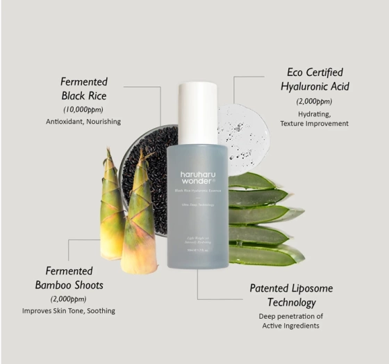 Haruharu Wonder Black Rice Hyaluronic Essence Feuchtigkeitsspendende Gesichts-Essenz 50 ml 