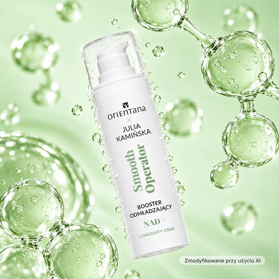 Kliknij na zdjęcie, aby je powiększyć Orientana x Julia Kamińska Longevity Code Smooth Operator NAD+-Booster zur Verjüngung müder, angespannter Haut mit ersten Altersanzeichen 30 ml