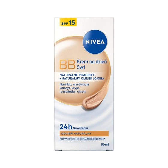 Kliknij na zdjęcie, aby je powiększyć NIVEA 24H Nawilżenia BB Tagescreme 5in1 Natürlich 50ml