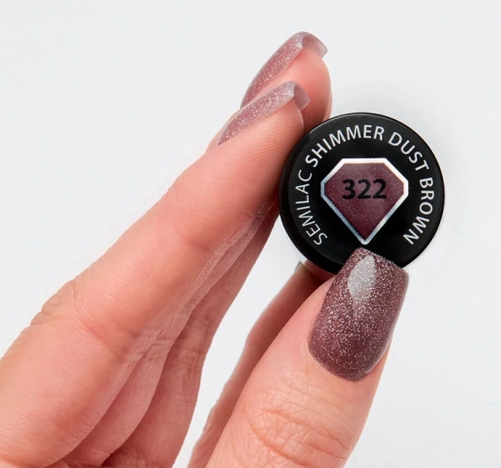 Kliknij na zdjęcie, aby je powiększyć SEMILAC SHIMMER DUST HYBRIDLACK UV 322 SHIMMER DUST BROWN 7ML