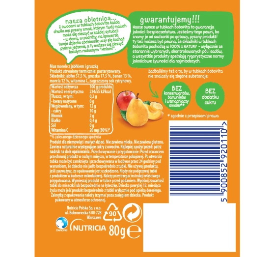 BoboVita Fruchtmus ab dem 6. Monat: Aprikosen mit Apfel und Birne, 80 g