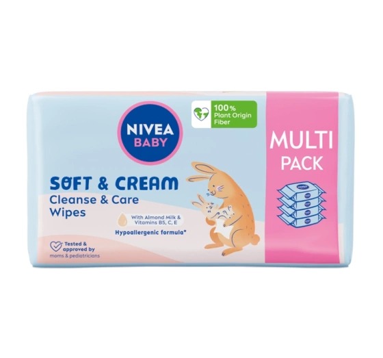 Kliknij na zdjęcie, aby je powiększyć NIVEA BABY Soft&Cream biologisch abbaubare Feuchttücher Mehrfachpackung 4x57 Stück