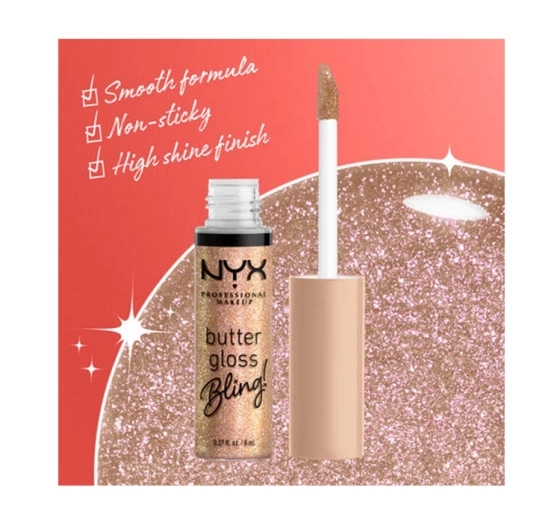 Kliknij na zdjęcie, aby je powiększyć NYX PROFESSIONAL MAKEUP BUTTER GLOSS BLING LIPGLOSS 01 BRING THE BLING 8ML