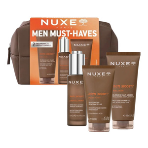 Nuxe Men Boost Must-Haves Pflegeset für Männer: Serum 30 ml + Gesichtsgel 50 ml + Duschgel 100 ml + Kosmetiktasche