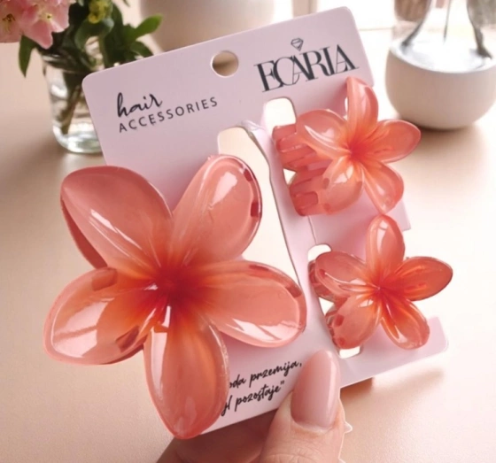 eCarla – Set mit drei Haarspangen mit hawaiianischen Blumen SP419 Peach Ombre