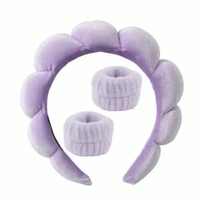 Top Choice Kosmetik-Frottee-Stirnband mit Handgelenkbändern – Violett