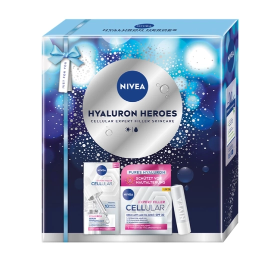 Kliknij na zdjęcie, aby je powiększyć NIVEA Hyaluron Heroes Gesichtspflegeset Serum + Creme SPF30 + Lippenbalsam
