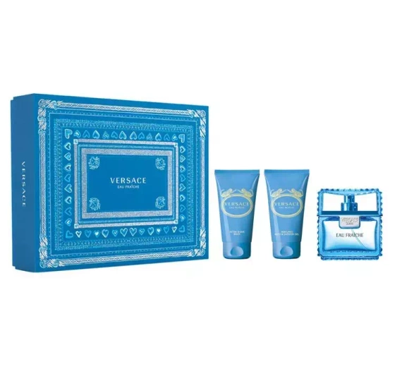 Versace Man Eau Fraîche Eau de Toilette Spray 50 ml + Aftershave-Balsam 50 ml + Duschgel 50 ml
