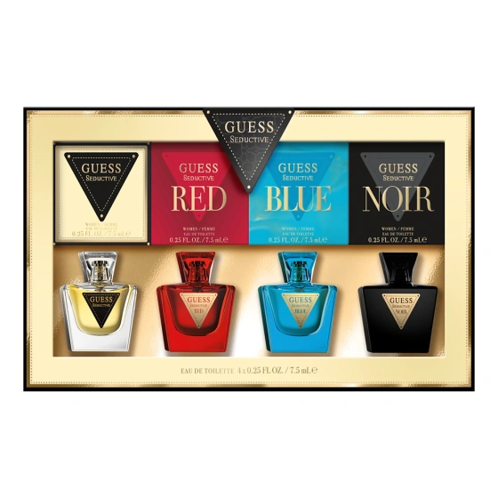 Kliknij na zdjęcie, aby je powiększyć Guess Eau de Toilette Seductive 7,5 ml + Seductive Red 7,5 ml + Seductive Blue 7,5 ml + Seductive Noir 7,5 ml