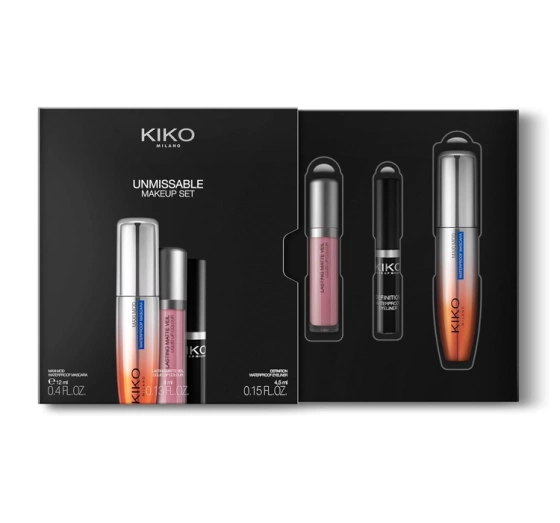 KIKO Milano Unmissable Makeup Set 01 Wimperntusche 12 ml + Eyeliner 4,5 ml + Lippenstift 4 ml 