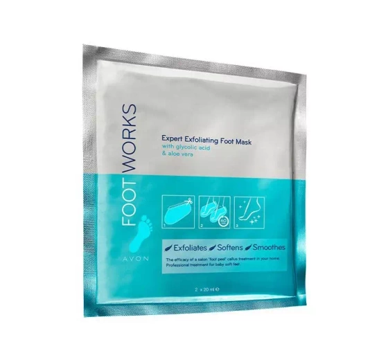 Kliknij na zdjęcie, aby je powiększyć AVON FOOT WORKS EXFOLIATING SOCKS MIT GLYKOLSÄURE UND ALOE VERA 40ML