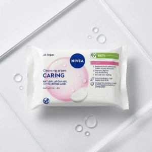 NIVEA Cleansing Wipes Caring Feuchte Abschminktücher für trockene Haut 25 Stück