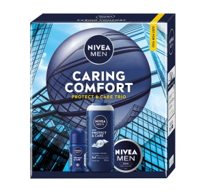 NIVEA MEN Caring Comfort Protect & Care Trio Geschenkset für Männer Duschgel + Antitranspirant Roll-on + Creme für Körper, Gesicht und Hände