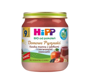 HIPP Bio „Hausgemachte Köstlichkeiten“ – Dessert im Gläschen für Kinder ab 9 Monaten: Grießbrei mit Äpfeln und roten Früchten, 200 g