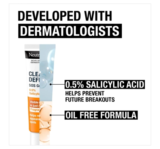Kliknij na zdjęcie, aby je powiększyć Neutrogena Clear&Defend SOS Gel 0,5% Salicylic Acid Anti-Pickel Gel 15 ml