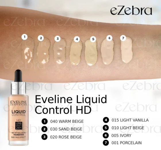 Kliknij na zdjęcie, aby je powiększyć Eveline Cosmetics Liquid Control HD Gesichtsgrundierung 016 Vanilla Beige 32 ml