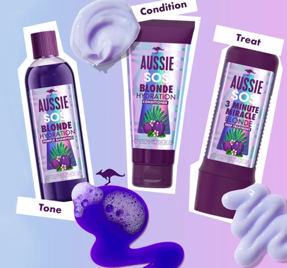 Kliknij na zdjęcie, aby je powiększyć Aussie SOS Blonde Hydration – violettes Tönungsshampoo für blondes Haar, 490 ml
