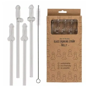 Out Of The Blue – Set aus 4 penisförmigen Glasstrohhalmen mit Reinigungsbürste „Willy“