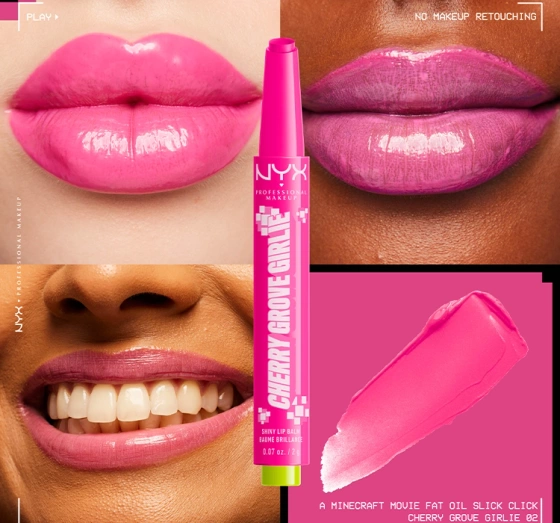 Kliknij na zdjęcie, aby je powiększyć NYX Professional Makeup × A Minecraft Movie Lippenbalsam im Stift 02 Cherry Grove Girlie 2 g